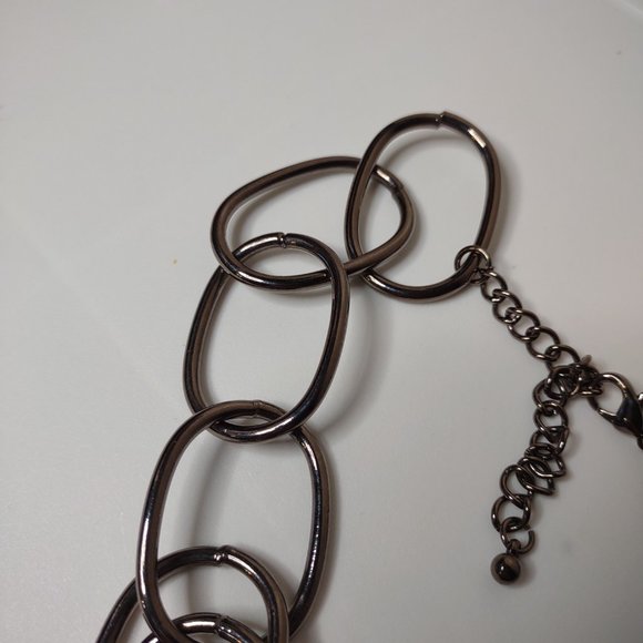 Dark Silver Tone Large Link Necklace Adjustable 26 To 26 Inches Long - Picture 6 of 10